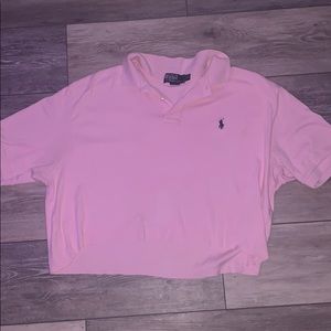 Pink cropped polo button up